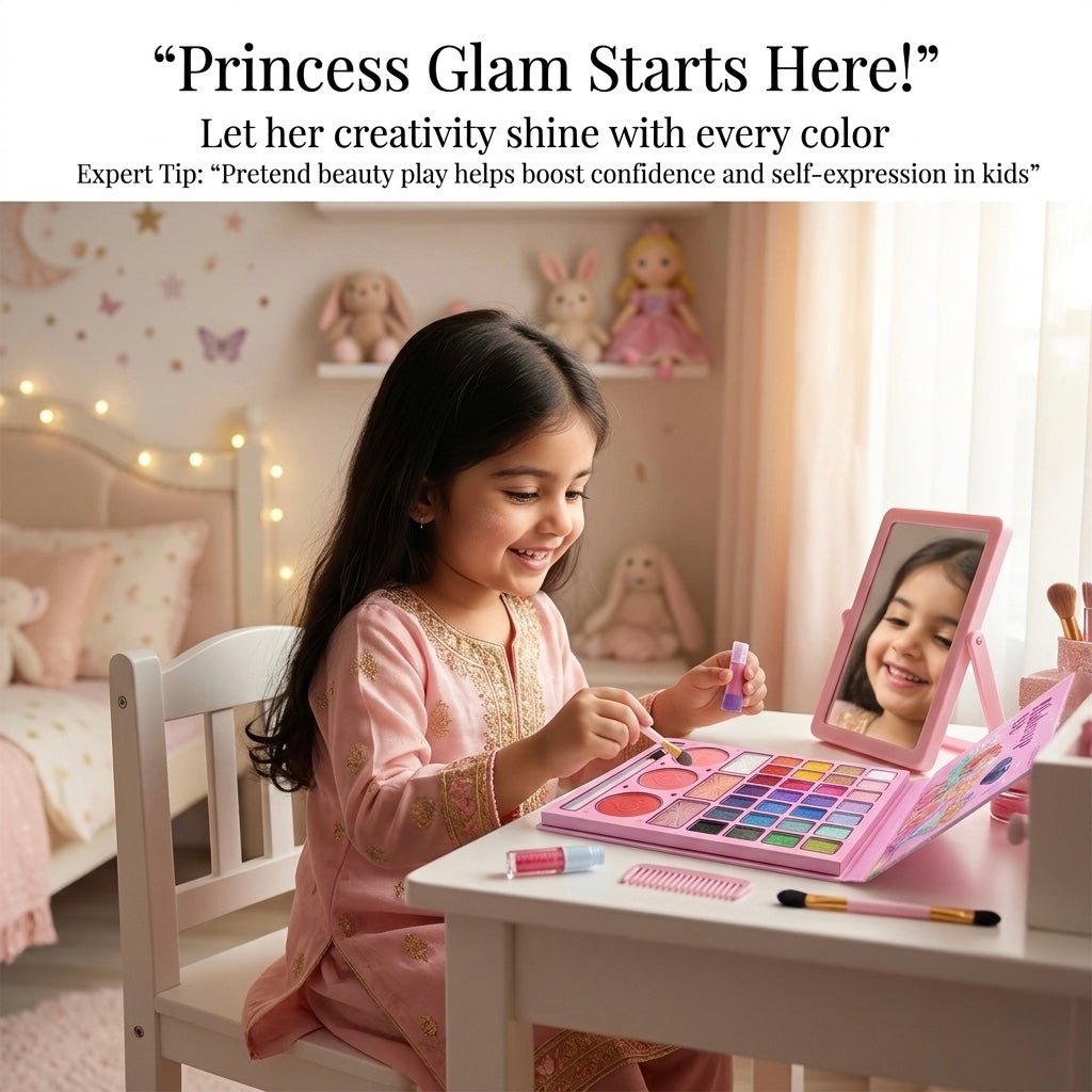 Princess Makeup Book Kit – Kids Foldable Eyeshadow Palette with Mirror 💖👑