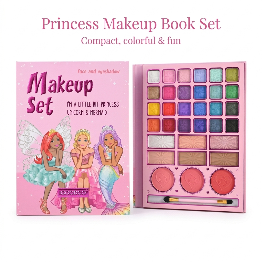 Princess Makeup Book Kit – Kids Foldable Eyeshadow Palette with Mirror 💖👑