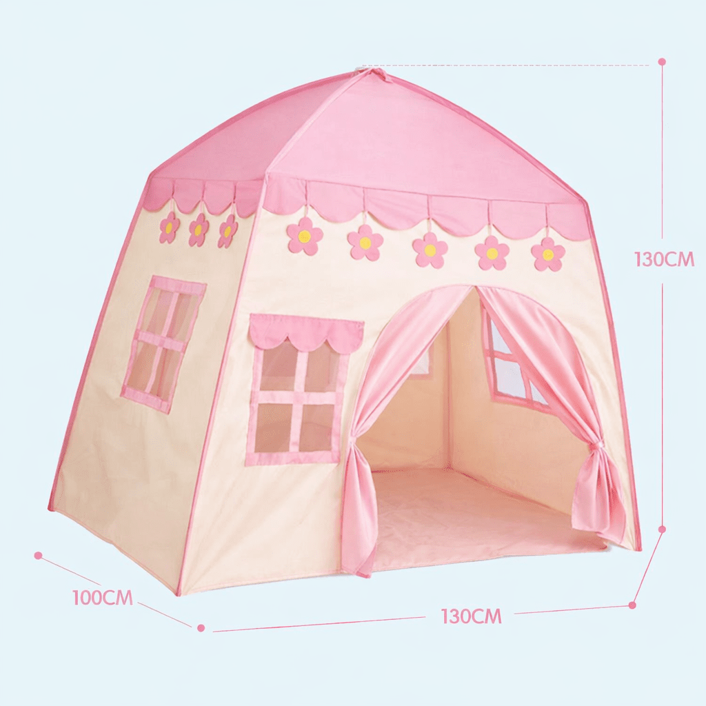 Princess Pink Castle Kids Play Tent with Windows &  Roll-Up Door