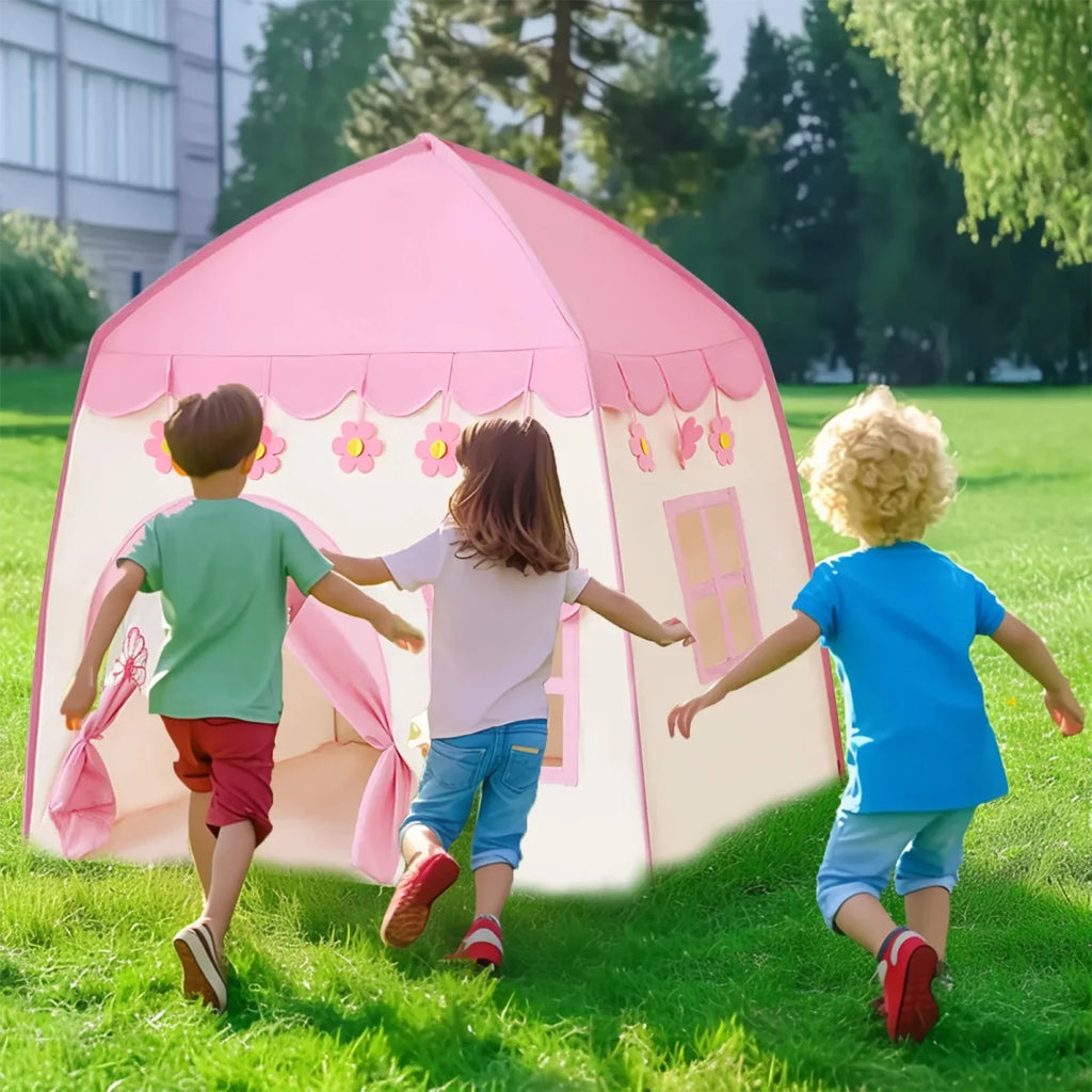Princess Pink Castle Kids Play Tent with Windows &  Roll-Up Door