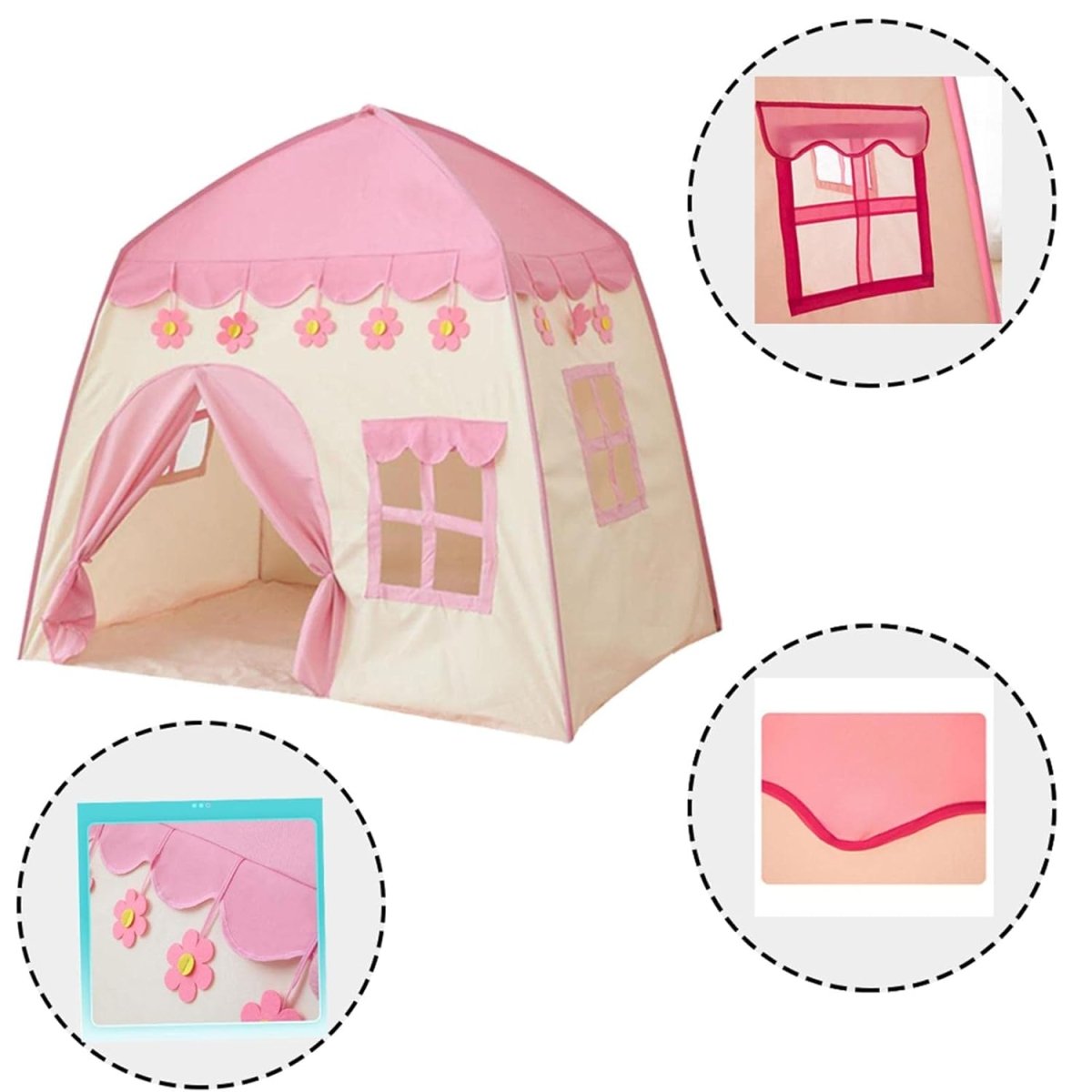 Princess Pink Castle Kids Play Tent with Windows &  Roll-Up Door