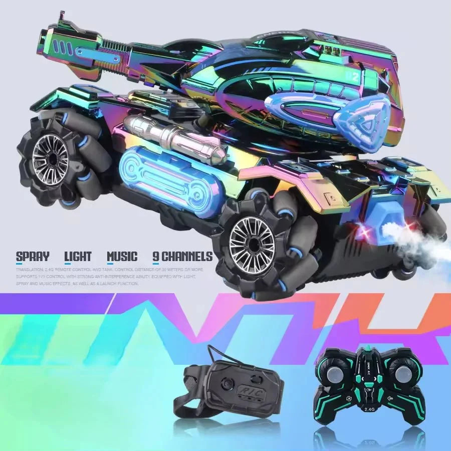 🚗 RC 2.4G Spray Stunt Tank – Light, Music & 4WD Action Beast