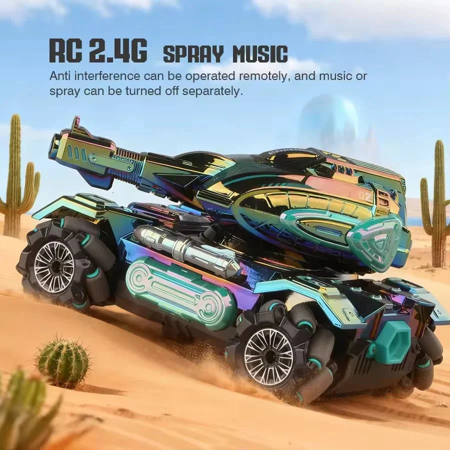 🚗 RC 2.4G Spray Stunt Tank – Light, Music & 4WD Action Beast