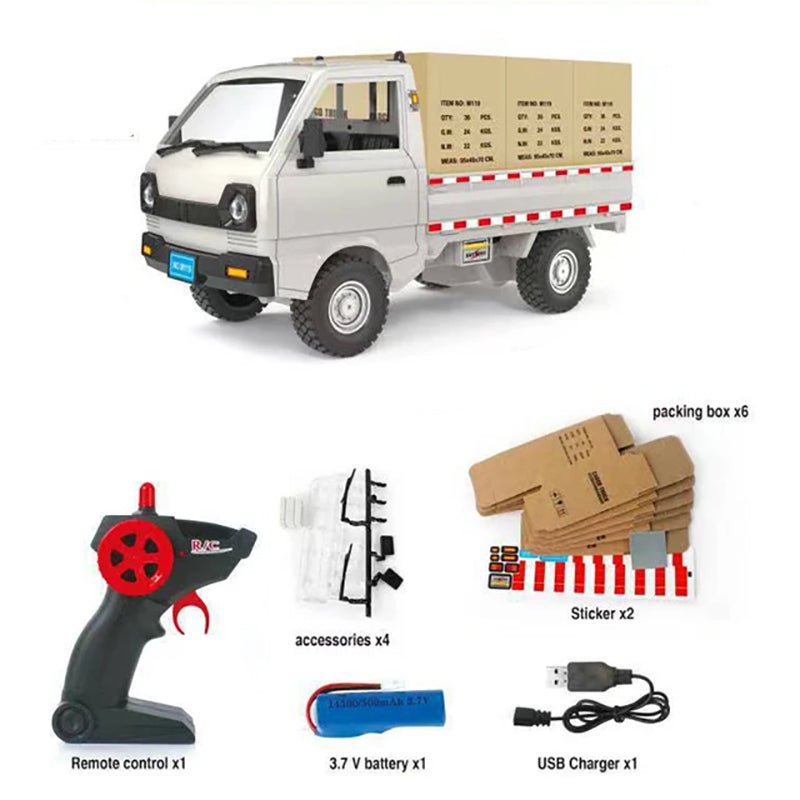 1:10 Rechargeable Remote Control Mini Pickup Truck with Cargo Boxes & LED Lights