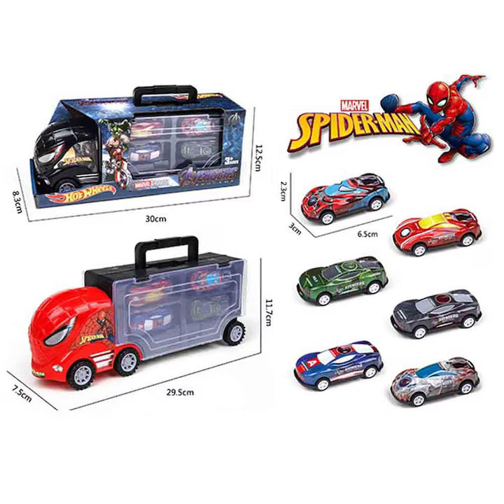 SuperHero-Themed Transport Car Carrier with 3 Alloy Cars