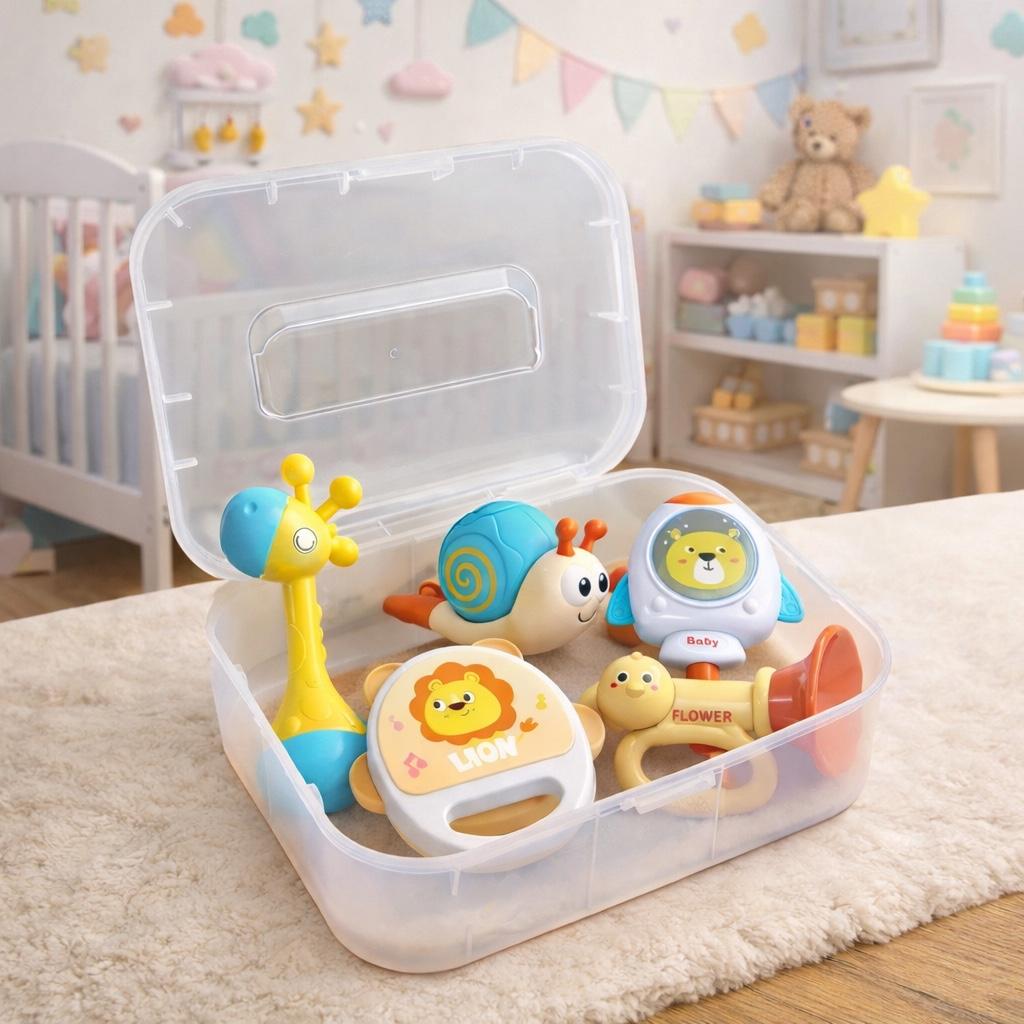 5-Piece Cartoon Musical Baby Rattle & Teething Gift Box