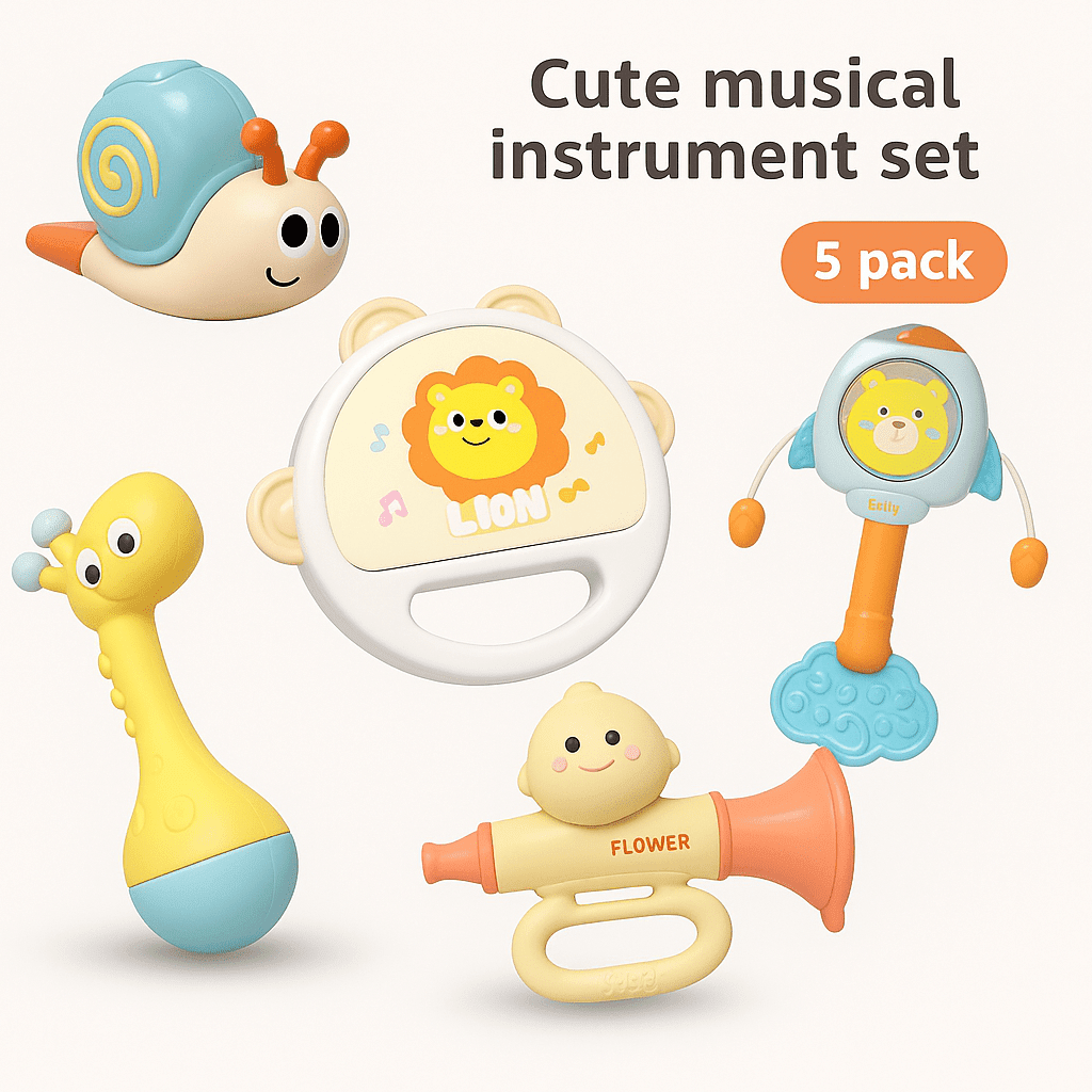 5-Piece Cartoon Musical Baby Rattle & Teething Gift Box
