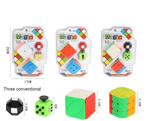 4-in-1 Magic Cube Puzzle Set – Multi Shape Brain Teaser for Kids & Adults