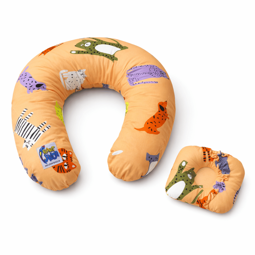 Safari Friends Cotton Baby Nursing Pillow with Removable Cover & Head Pillow