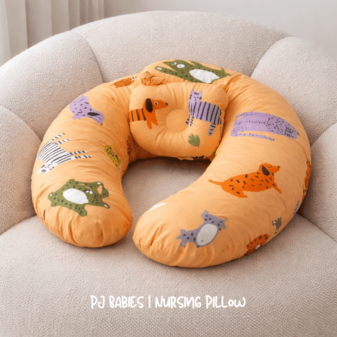 Safari Friends Cotton Baby Nursing Pillow with Removable Cover & Head Pillow