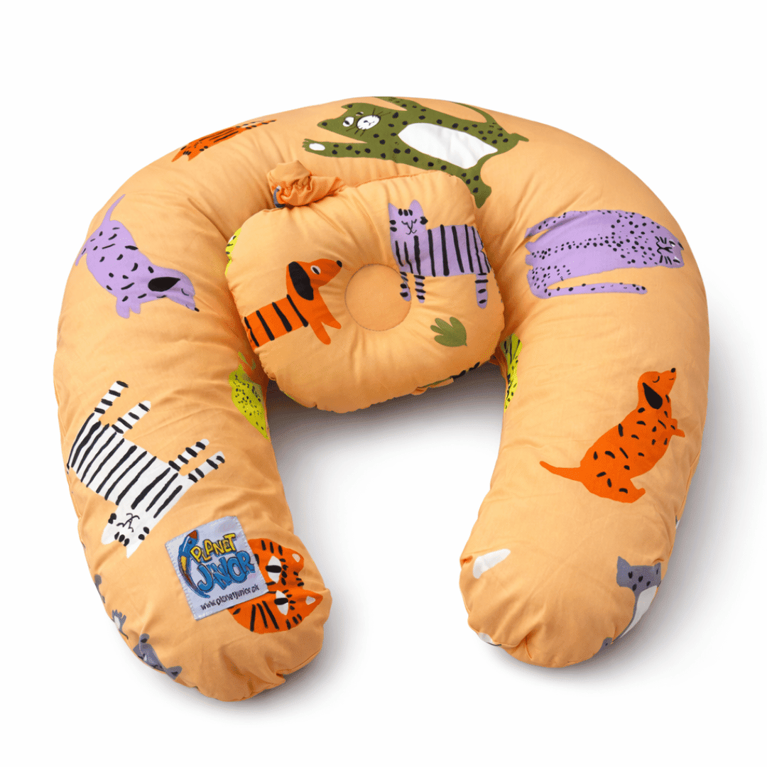 Safari Friends Cotton Baby Nursing Pillow with Removable Cover & Head Pillow