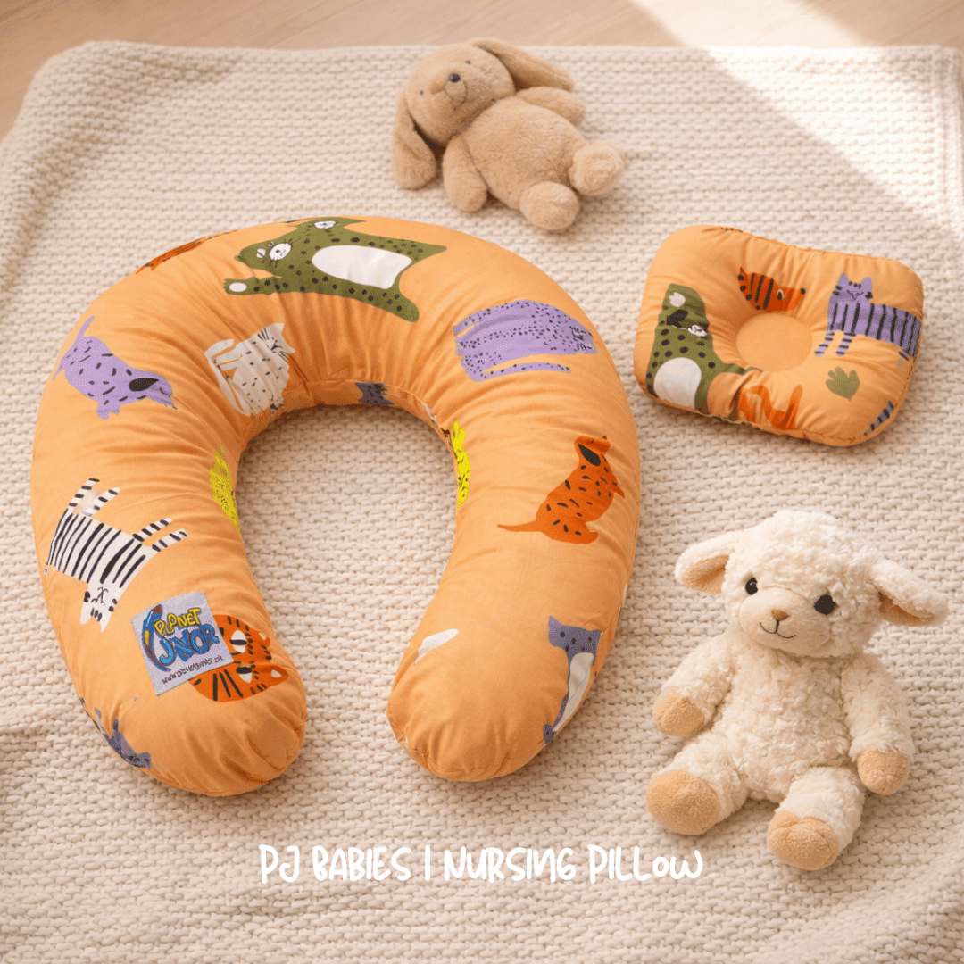 Safari Friends Cotton Baby Nursing Pillow with Removable Cover & Head Pillow
