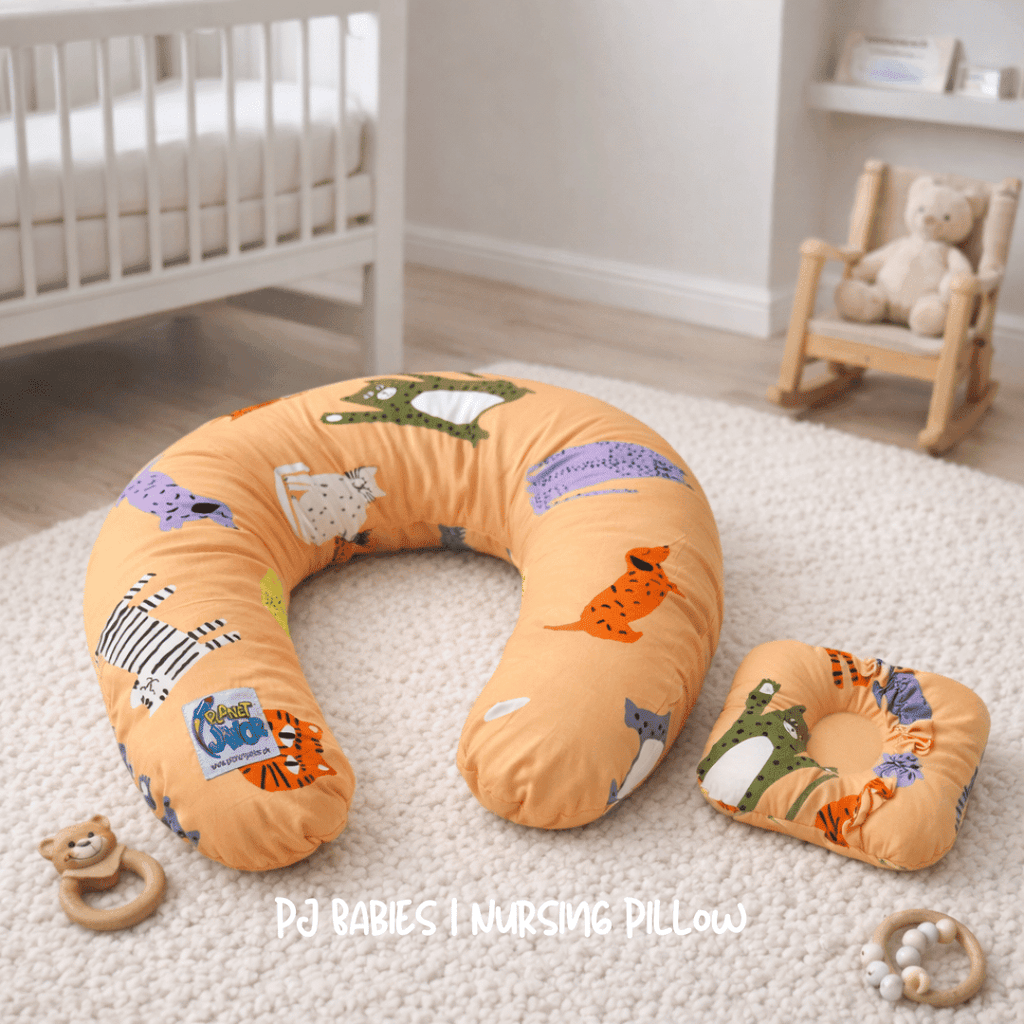 Safari Friends Cotton Baby Nursing Pillow with Removable Cover & Head Pillow