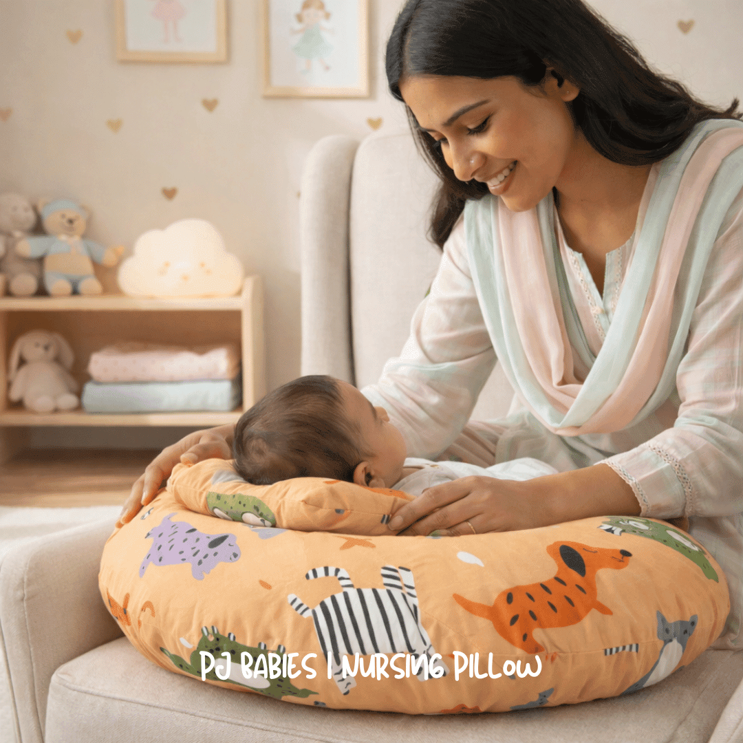 Safari Friends Cotton Baby Nursing Pillow with Removable Cover & Head Pillow
