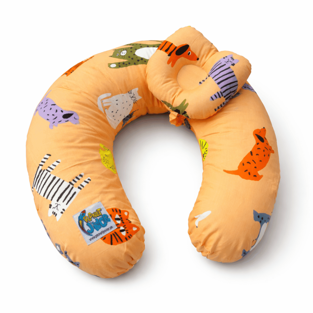 Safari Friends Cotton Baby Nursing Pillow with Removable Cover & Head Pillow