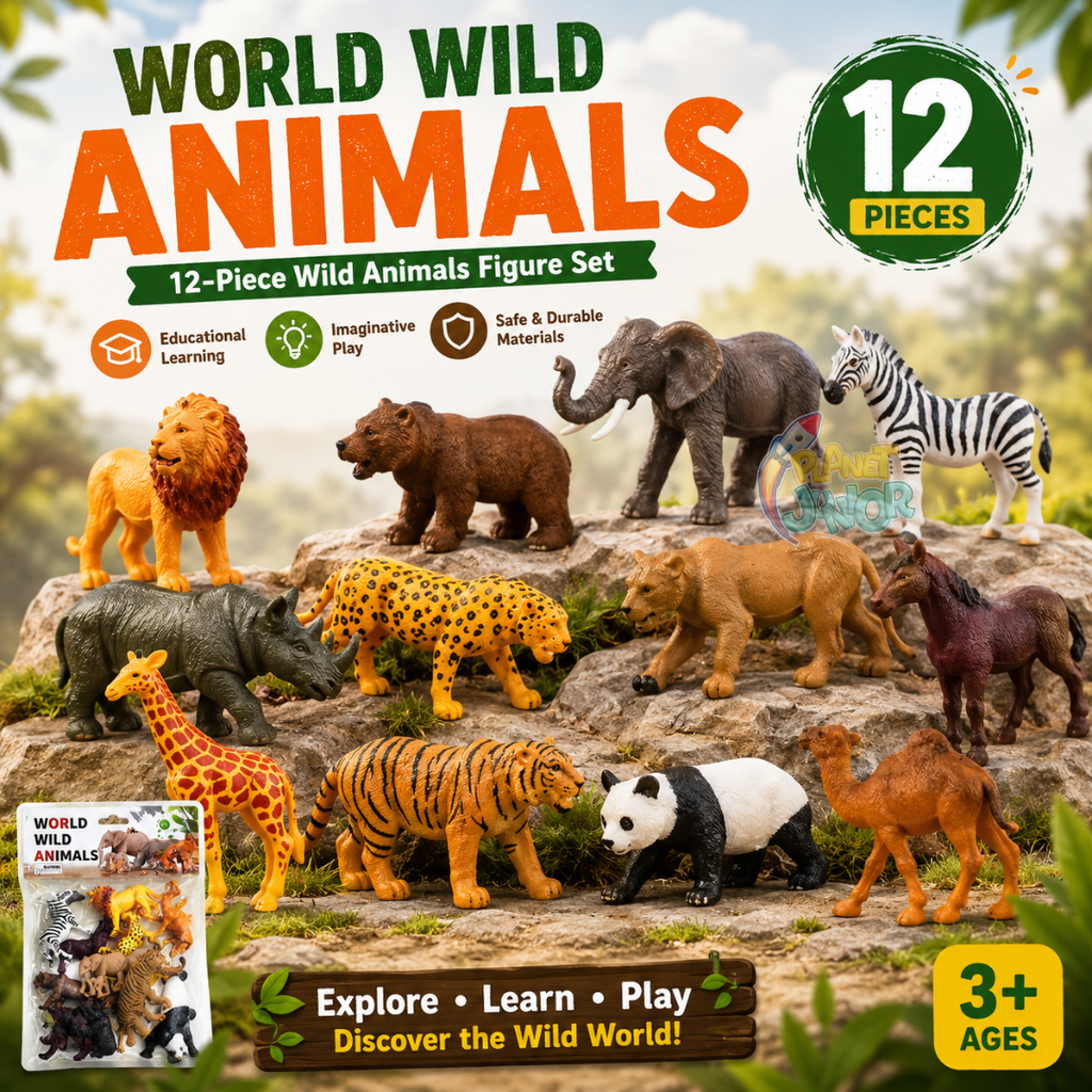 12-Piece World Wild Animals Figure Set for Educational & Imaginative Play