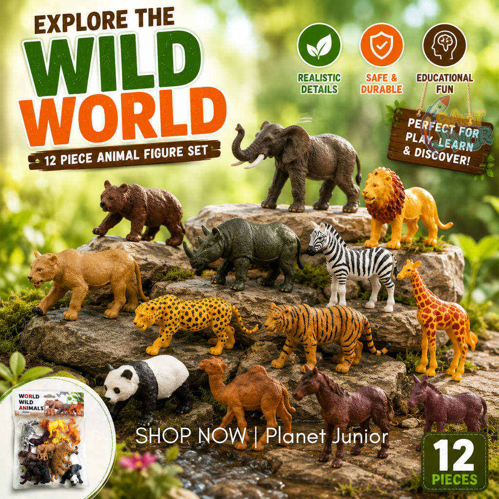12-Piece World Wild Animals Figure Set for Educational & Imaginative Play