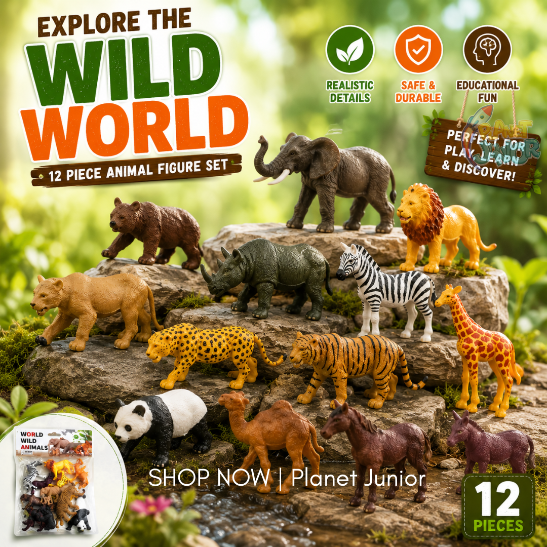 12-Piece World Wild Animals Figure Set for Educational & Imaginative Play