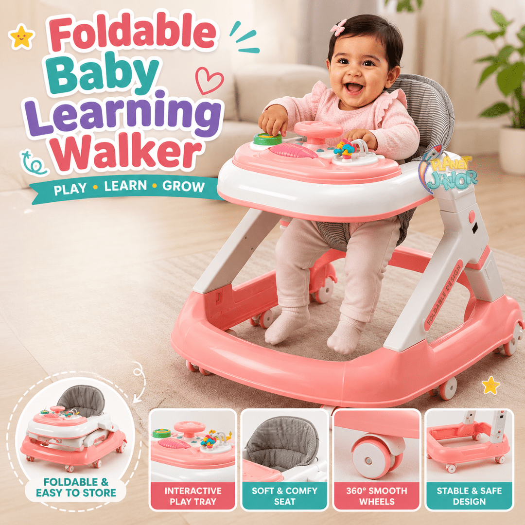 3 in 1 Foldable Baby Multifunctional Walker with Activity Tray, Handle & Padded Seat