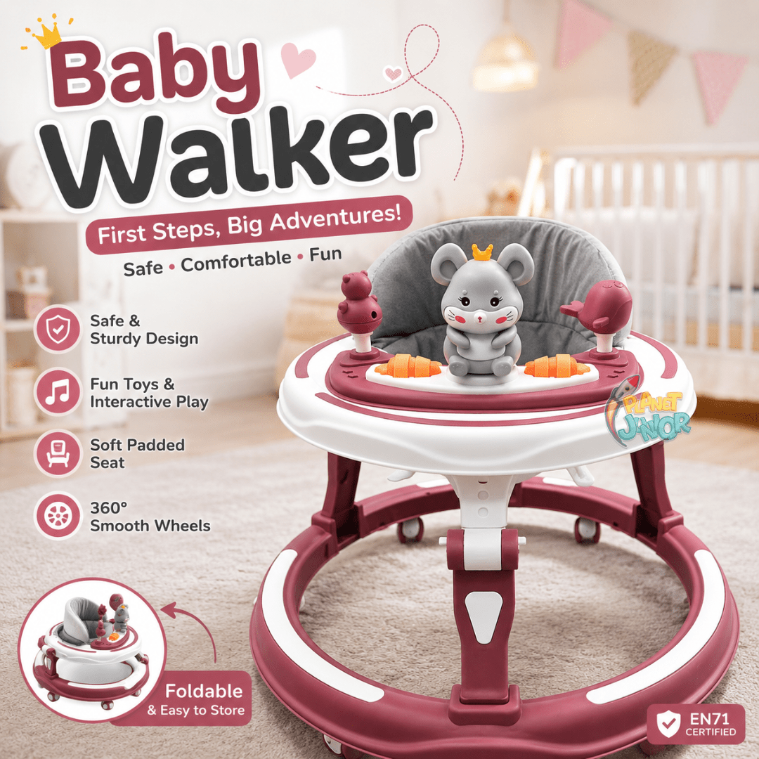 Interactive Baby Learning Walker with Music, Activity Tray & Padded Seat