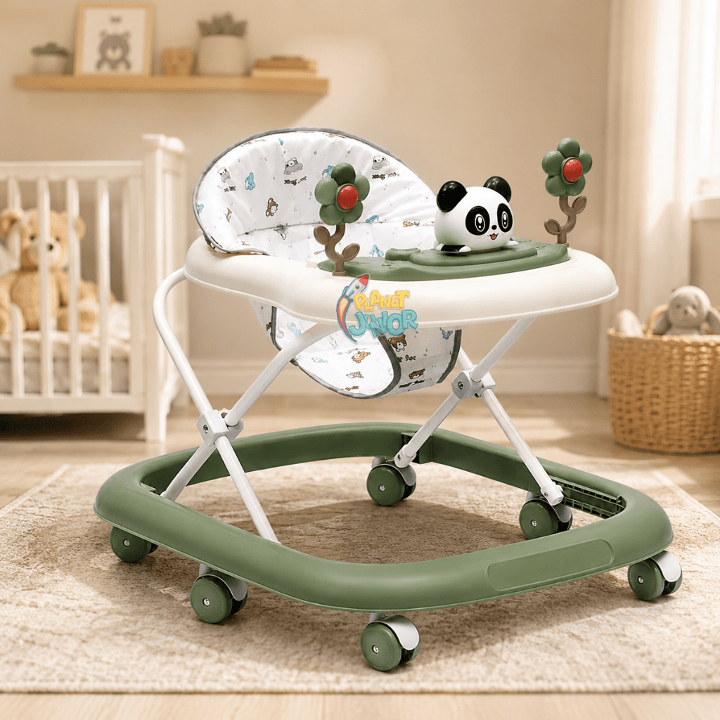 Panda with Twin Rotating Flowers Foldable Baby Walker with Activity Tray