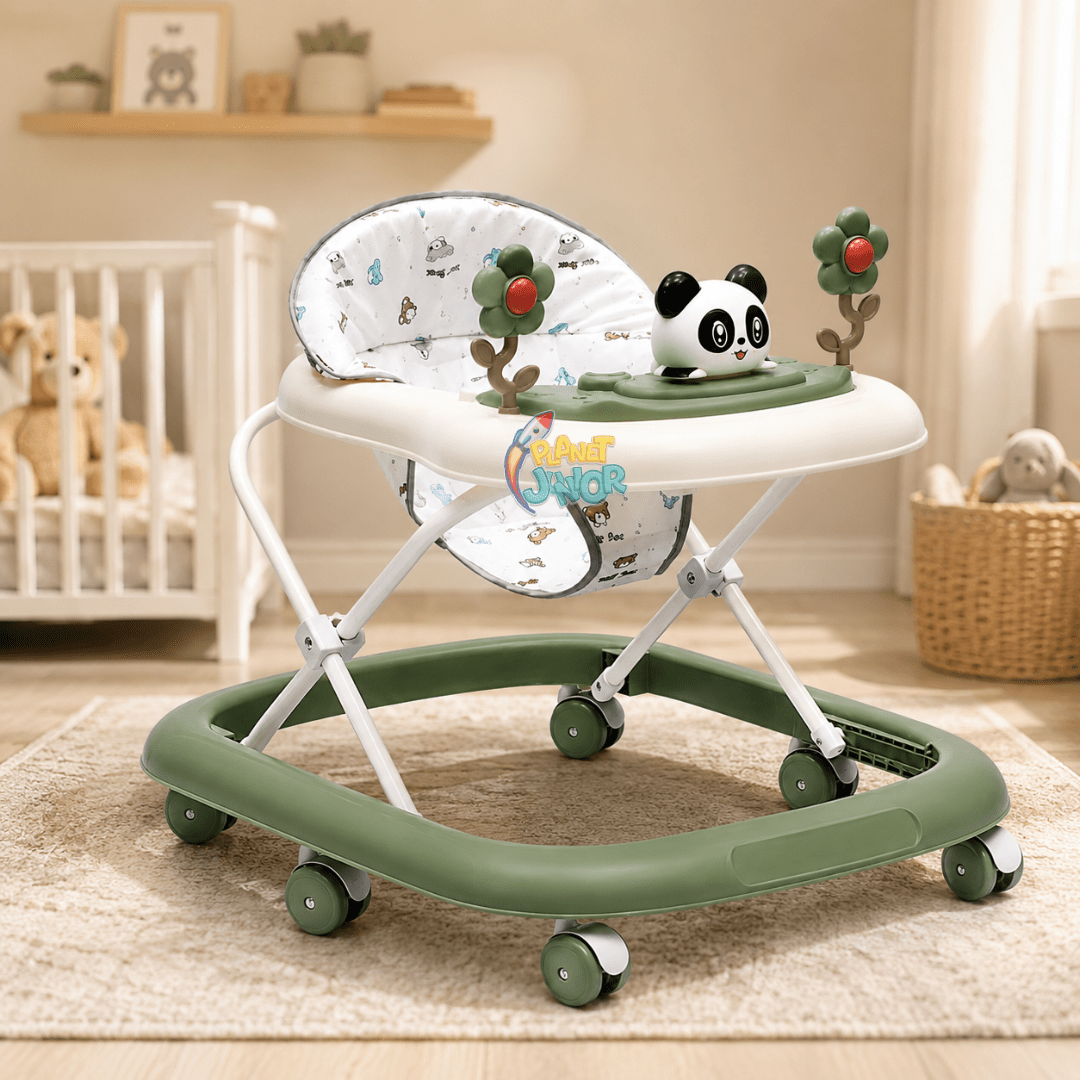 Panda with Twin Rotating Flowers Foldable Baby Walker with Activity Tray