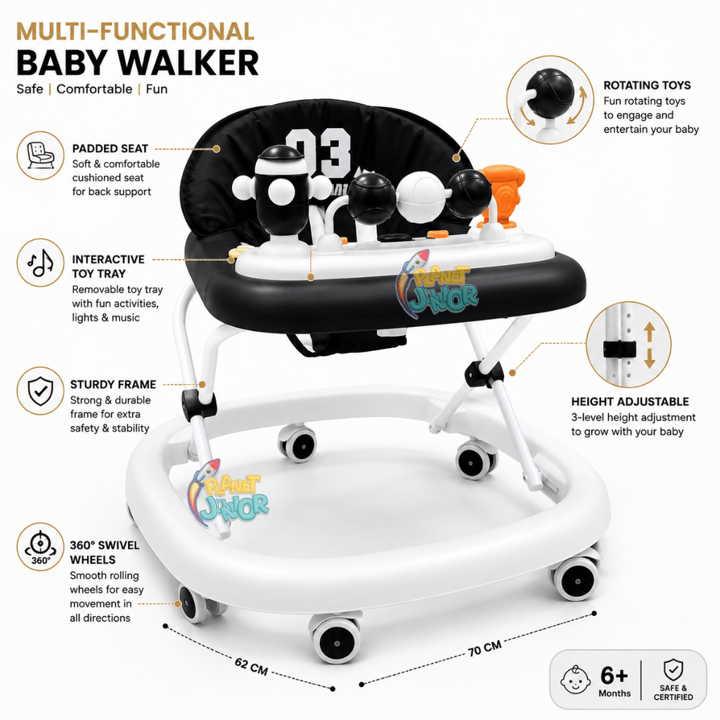 Sporty Baby Walker with Music, Lights & Squeaky Toys