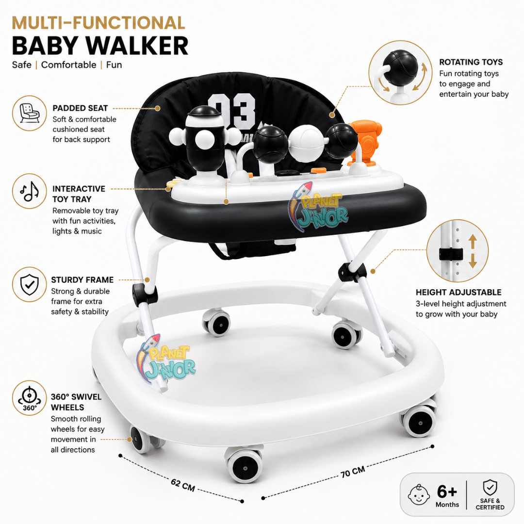 Sporty Baby Walker with Music, Lights & Squeaky Toys