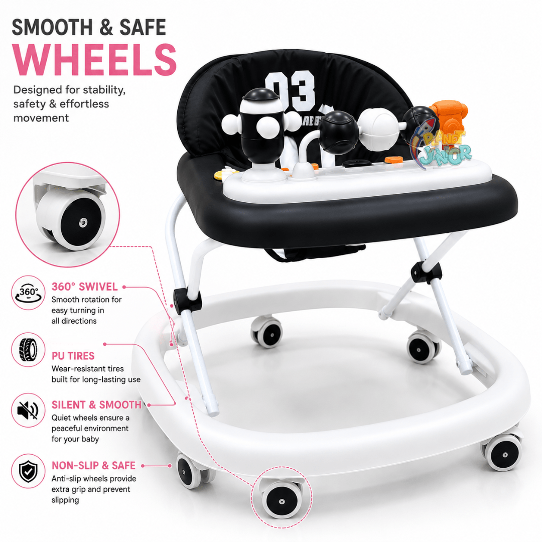 Sporty Baby Walker with Music, Lights & Squeaky Toys