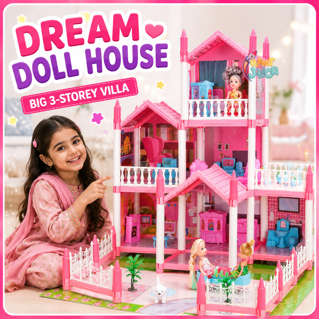 Luxury Doll House with 5 Rooms & 2 Terraces – Complete Furniture Set