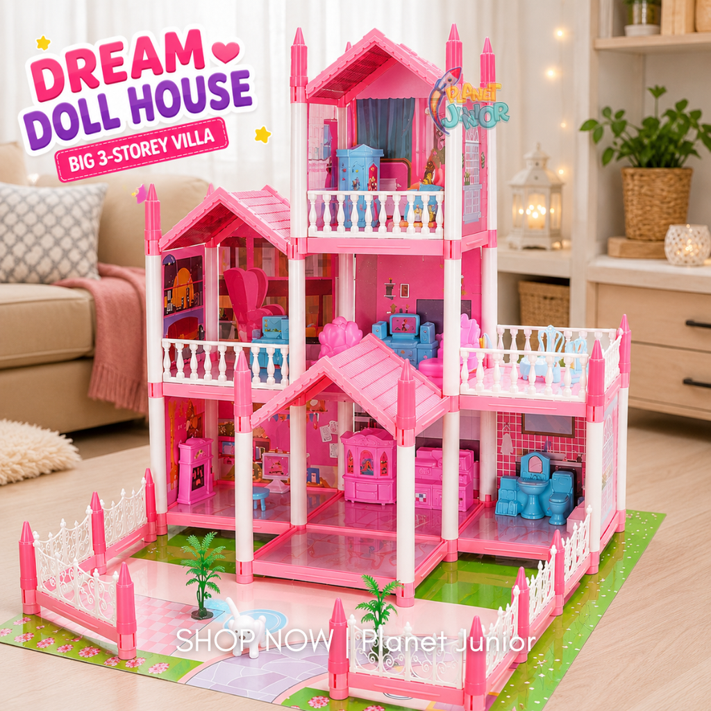 Luxury Doll House with 5 Rooms & 2 Terraces – Complete Furniture Set