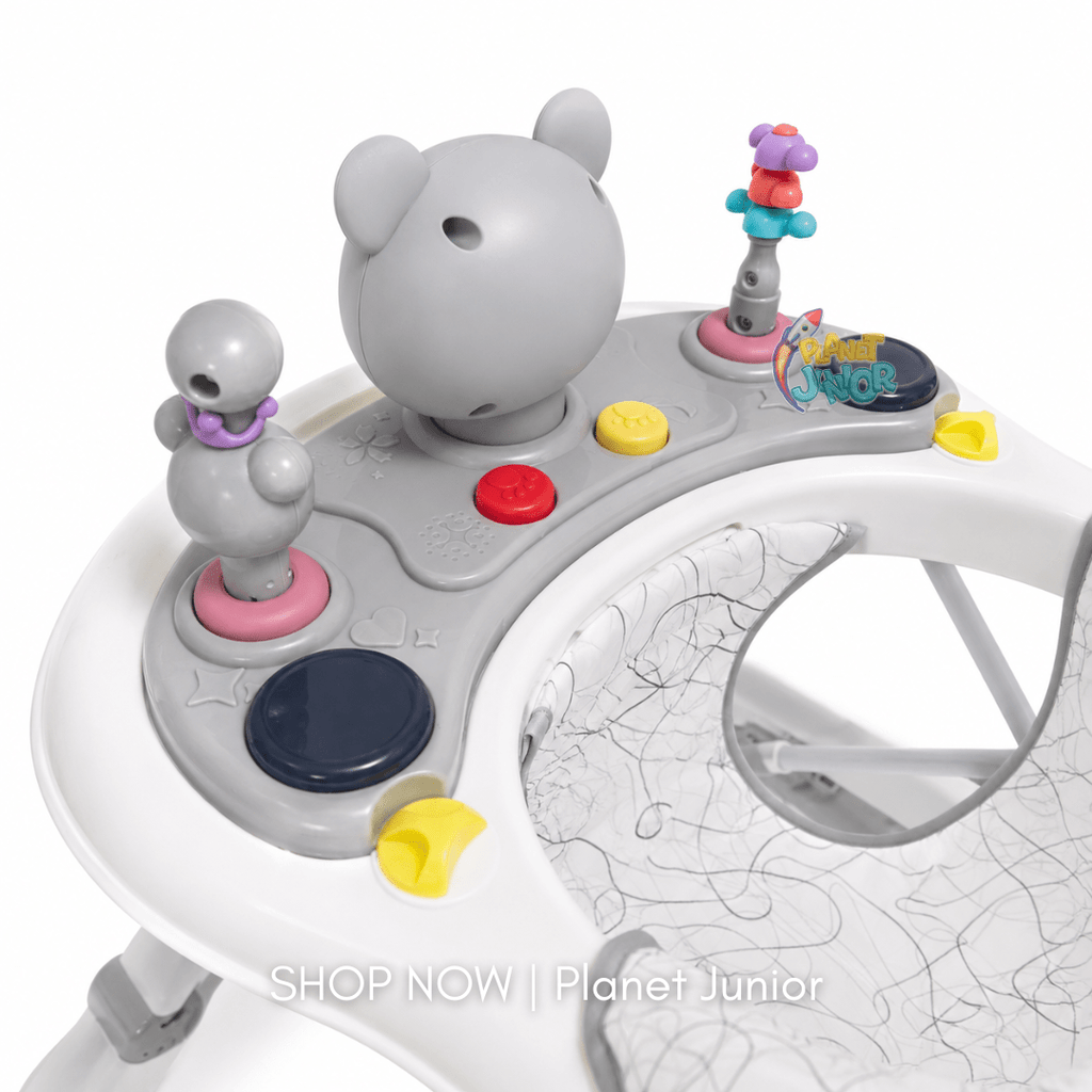 Foldable Baby Walker with Interactive Bear Activity Tray
