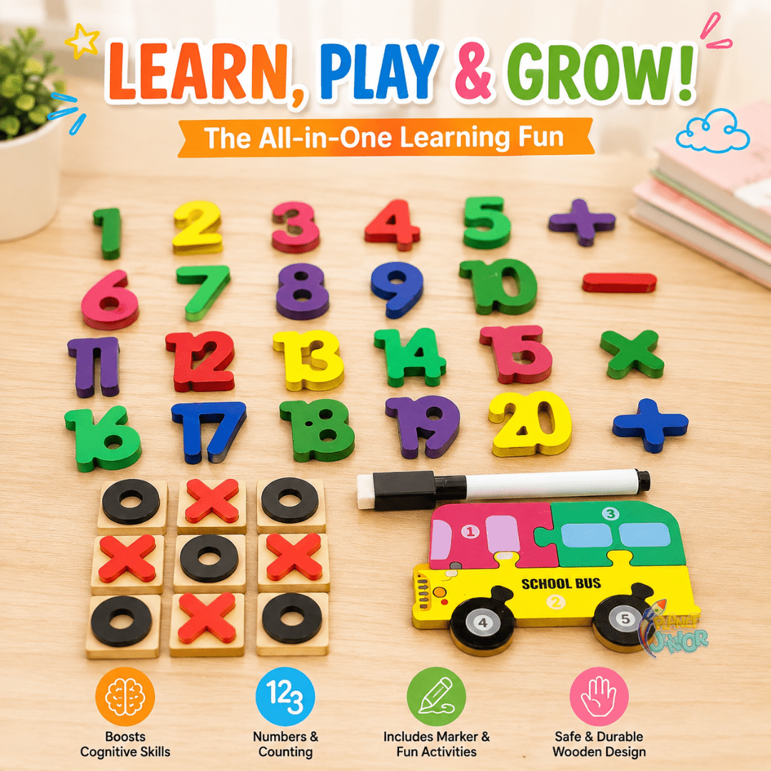 Wooden Educational Number & Math Puzzle Board with Whiteboard Marker