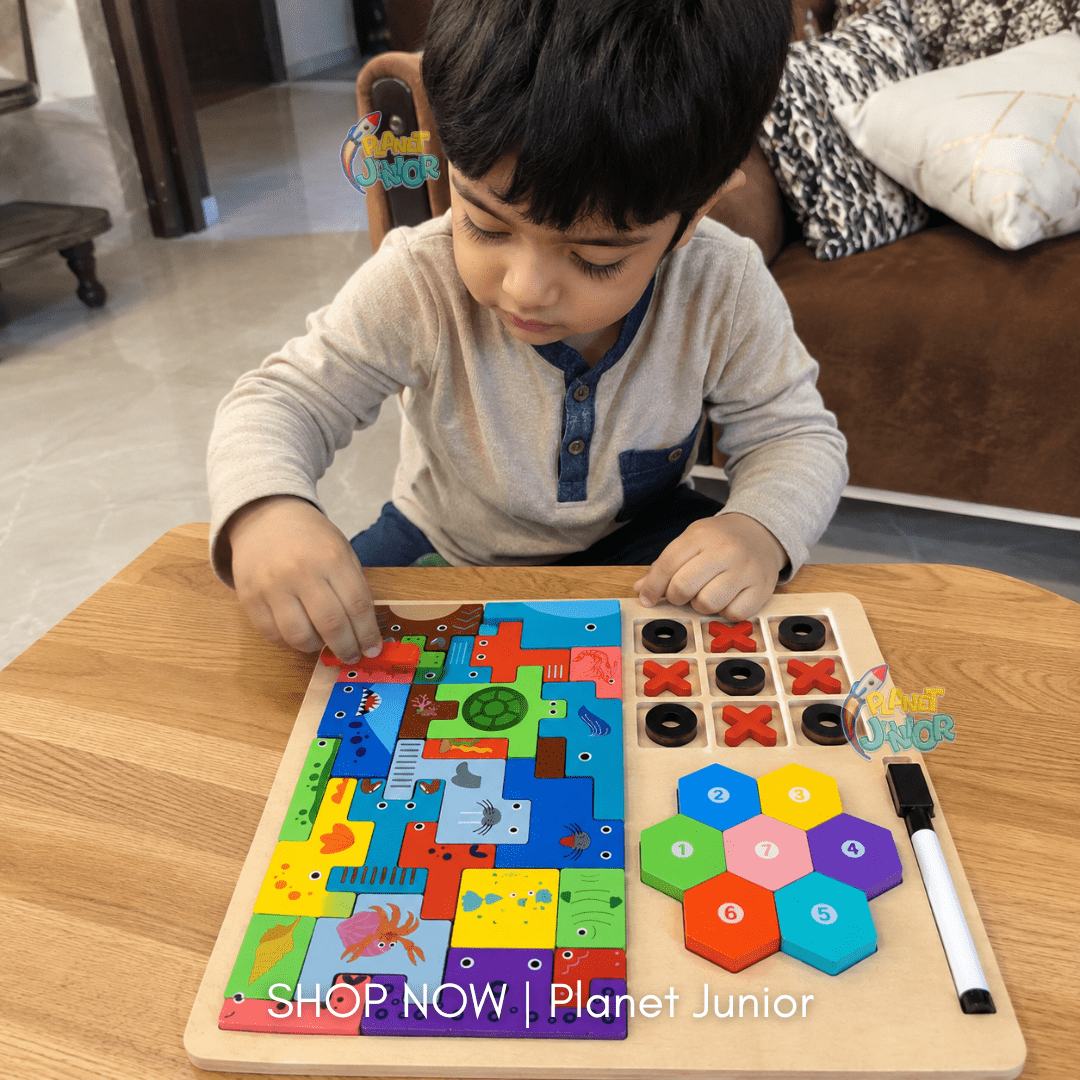 Wooden Tetris Puzzle 4-in-1 Educational Learning Board
