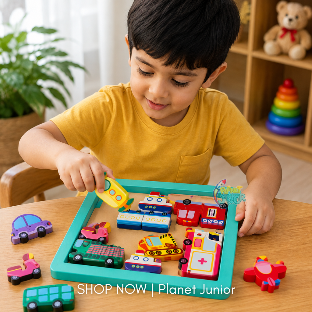 Wooden Vehicle Block Arrangement Game for Kids