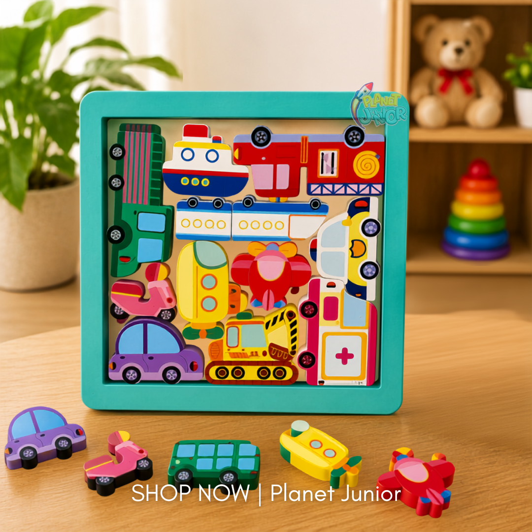 Wooden Vehicle Block Arrangement Game for Kids