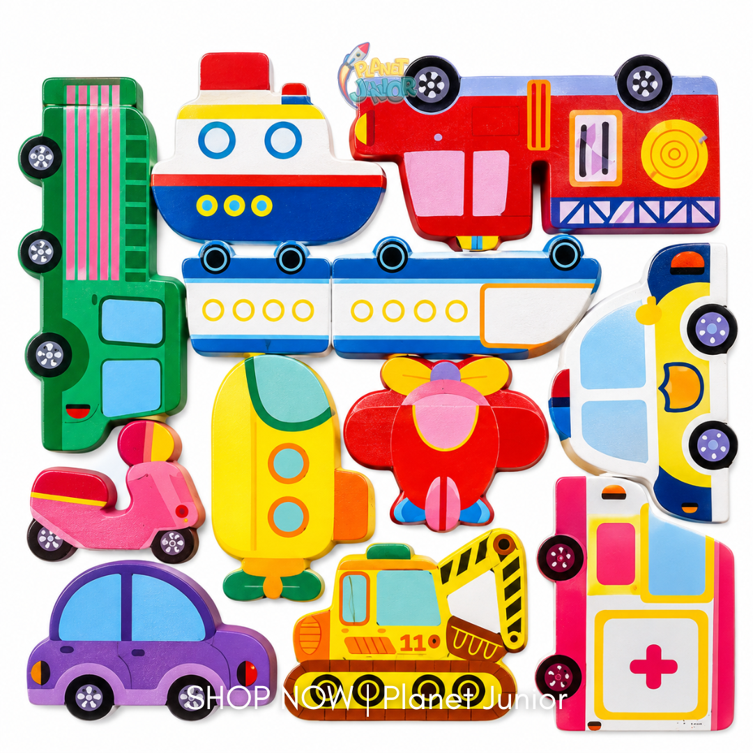 Wooden Vehicle Block Arrangement Game for Kids
