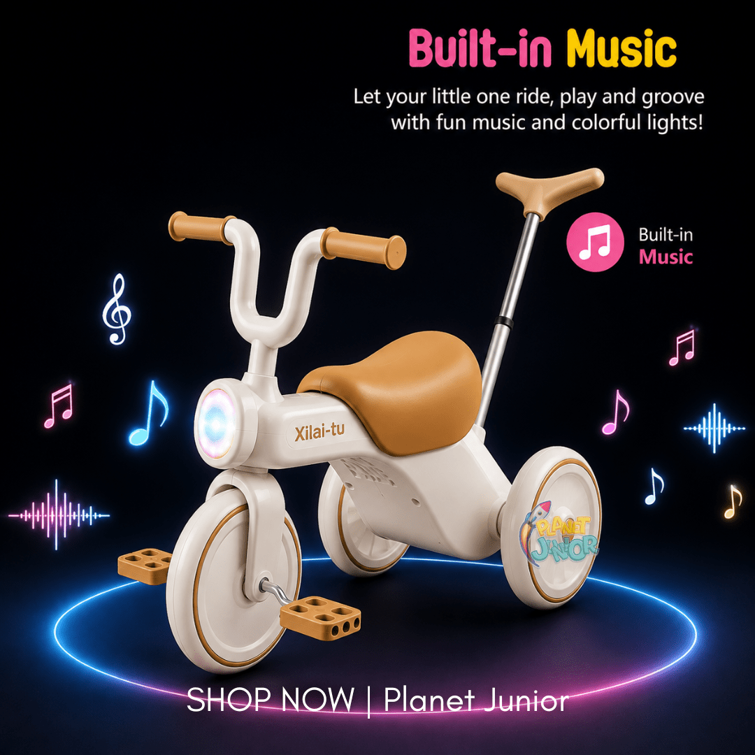 Kids Push Handle Tricycle with Lights & Music