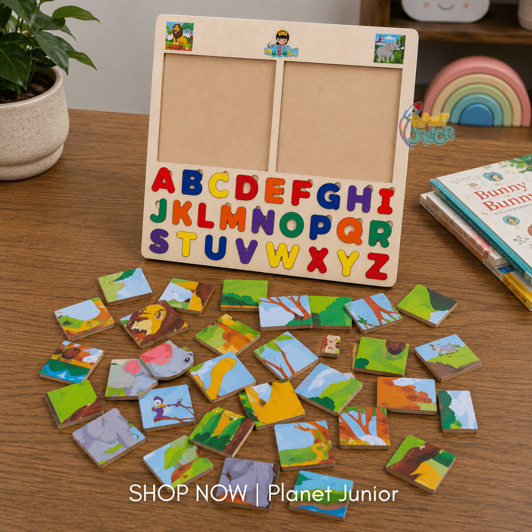 Wooden Alphabet & Animal Sliding Puzzle Learning Board