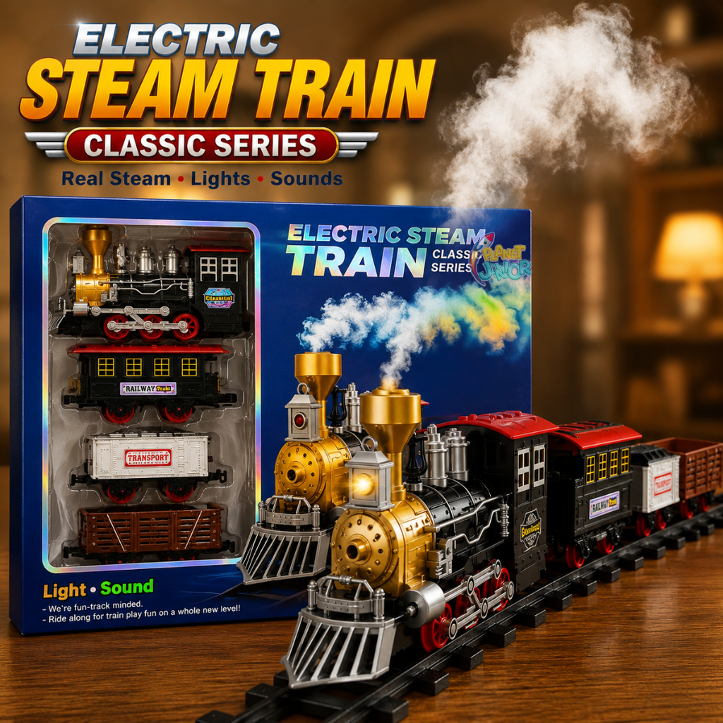 Classic Electric Steam Train Set with Lights, Sounds & Railway Track
