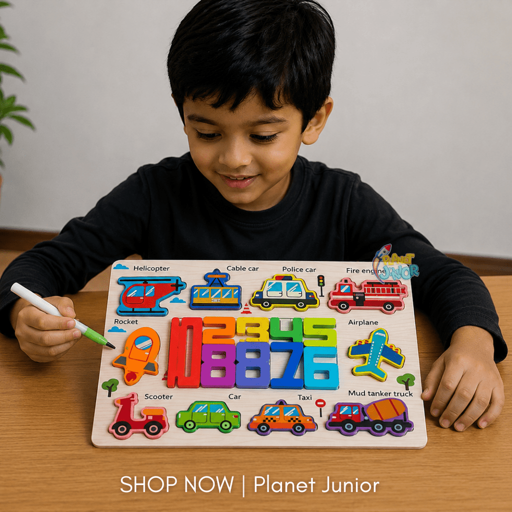 2-in-1 Wooden Number Puzzle Board – Animals & Vehicles
