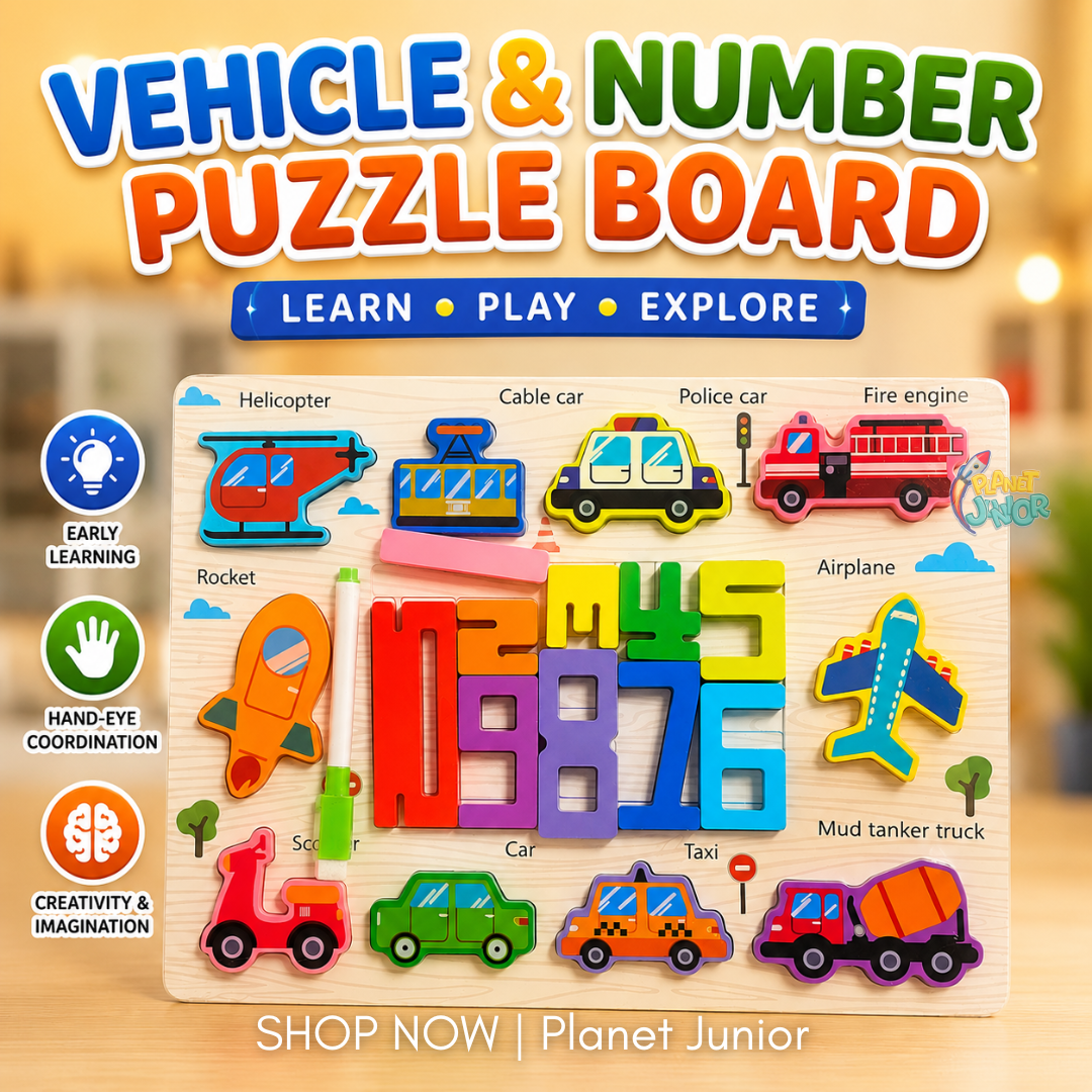 2-in-1 Wooden Number Puzzle Board – Animals & Vehicles