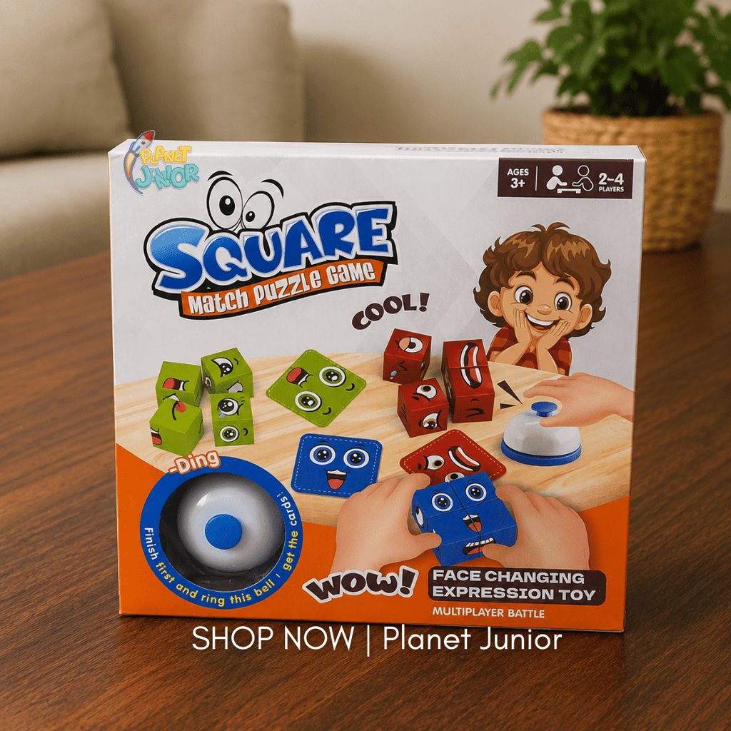 Square Face Matching Puzzle Game with Challenge Cards