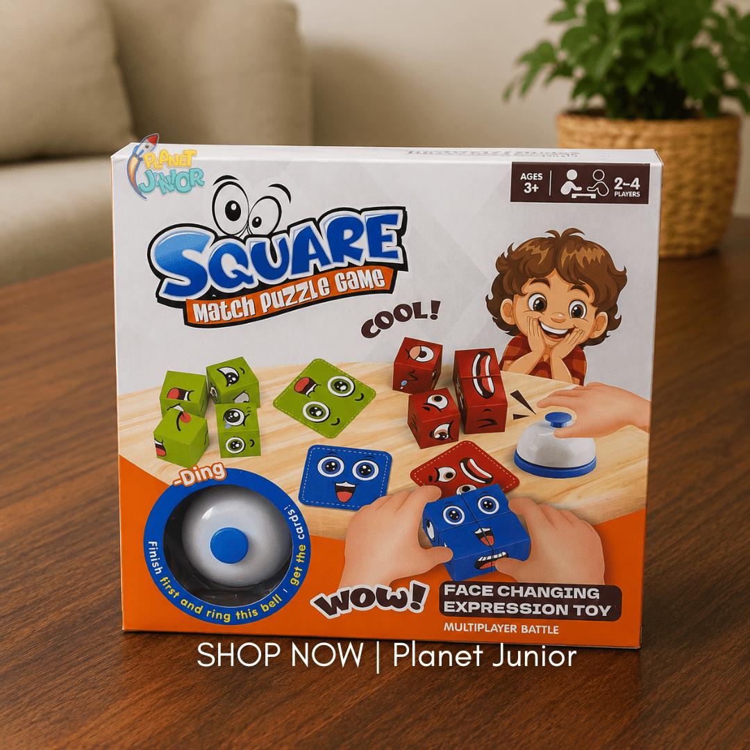 Square Face Matching Puzzle Game with Challenge Cards