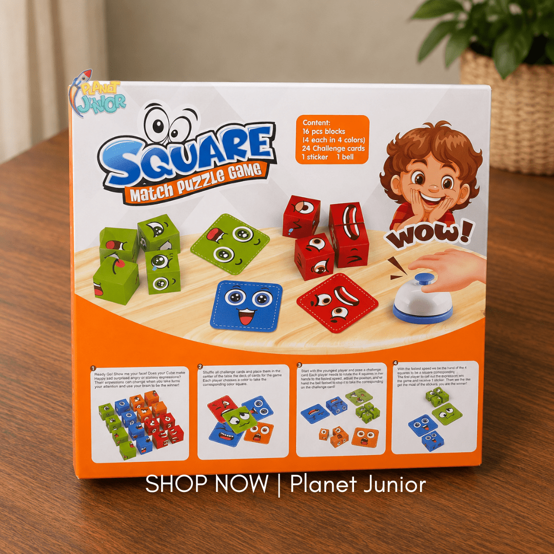 Square Face Matching Puzzle Game with Challenge Cards