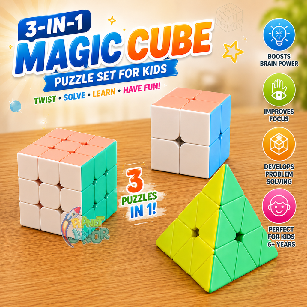 3-in-1 Magic Cube Puzzle Set for Kids – Twist & Solve Activity Set