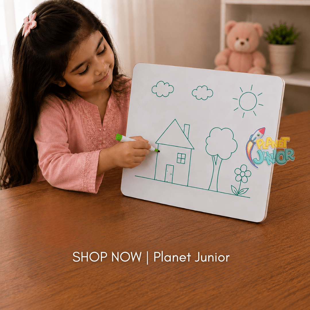 Wooden 2-in-1 Space Puzzle & Whiteboard Learning Board for Kids