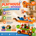 69-Piece Kids Playhouse Kitchen & Restaurant Tableware Cart Pretend Play Set