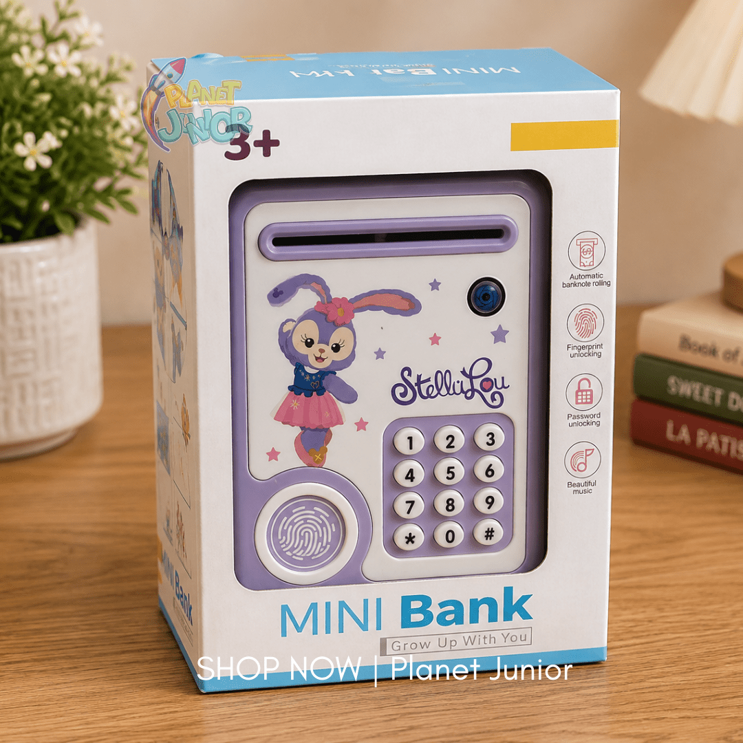 Stella Mini ATM Bank with Fingerprint & Password Unlock, Music & Automatic Banknote Rolling