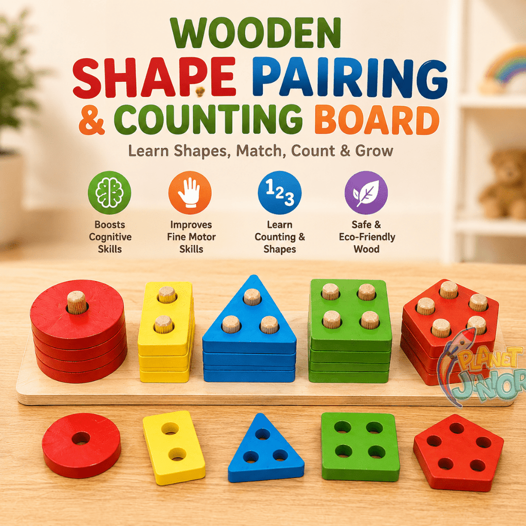 Wooden Multicolor Shape Pairing & Counting Learning Board for Kids